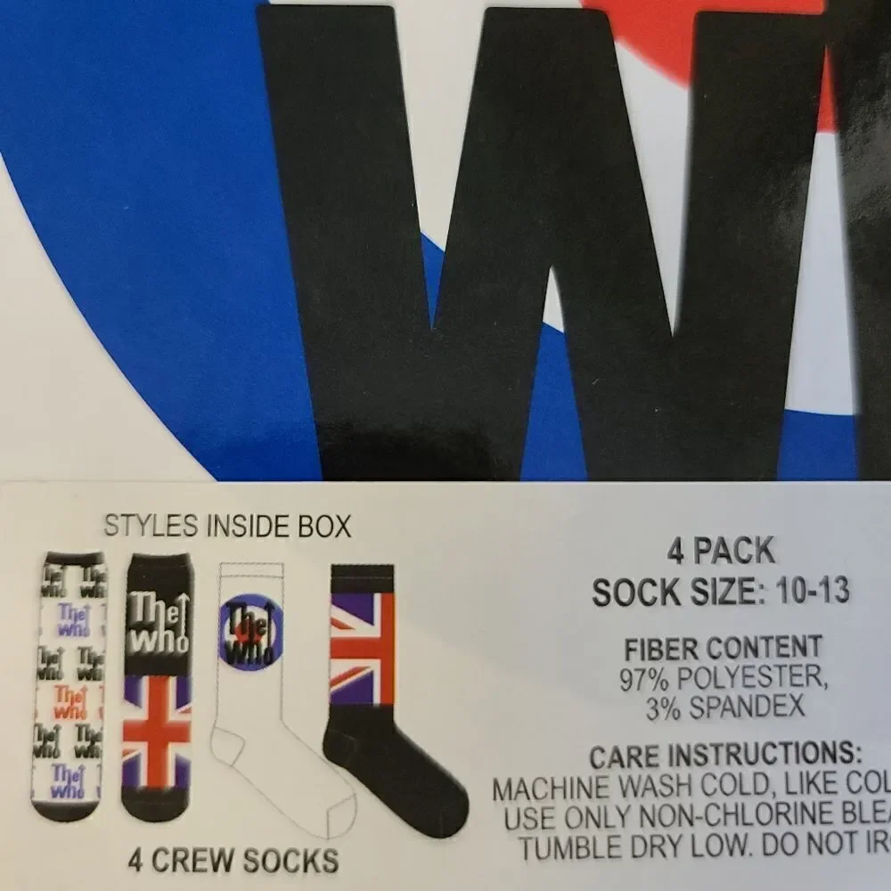 The Who NIB Crew Soxks 10-13 4 pair in box